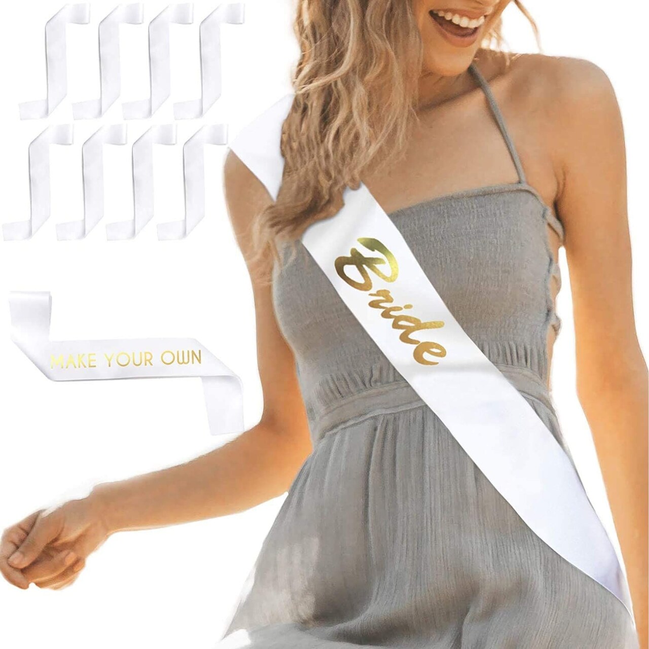Sparkle and Bash Bulk Blank Satin Sashes Customizable 8 Pack White